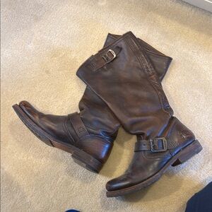 Frye Brown Leather Buckle Boots